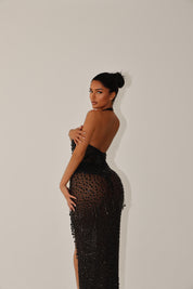 Onyx Black Crystal Maxi Dress