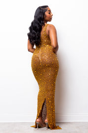 Nessa Sleeveless Gold Maxi Dress