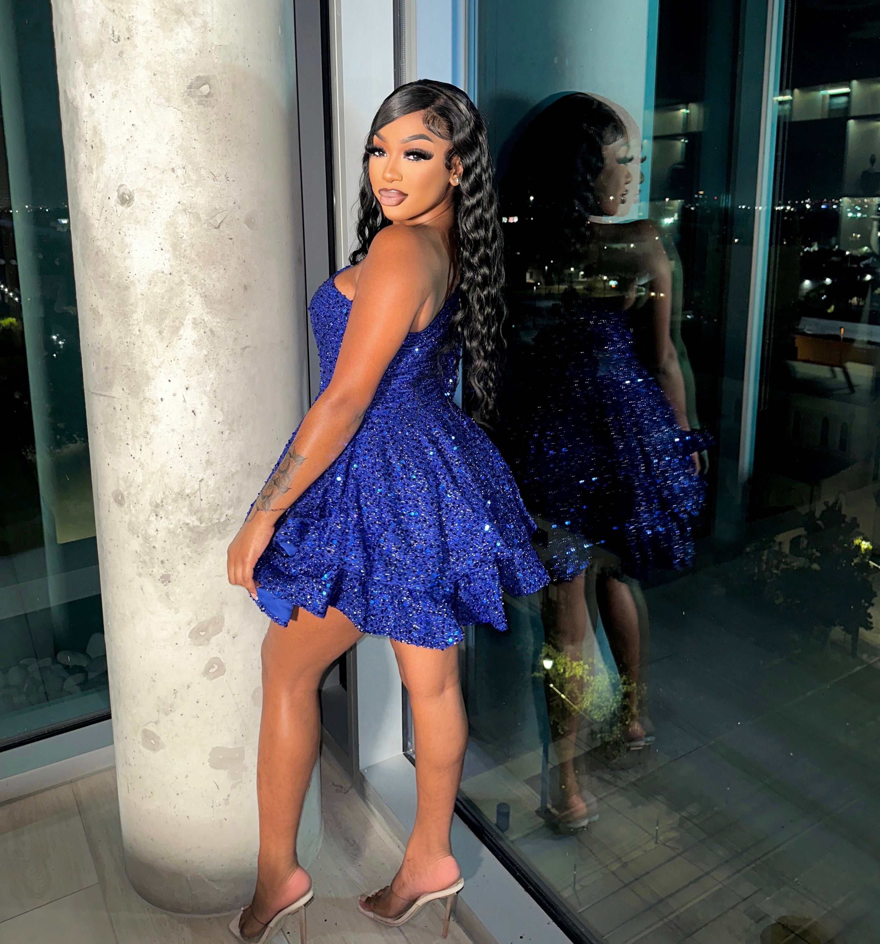 Arabella One Shoulder Sequins Dress