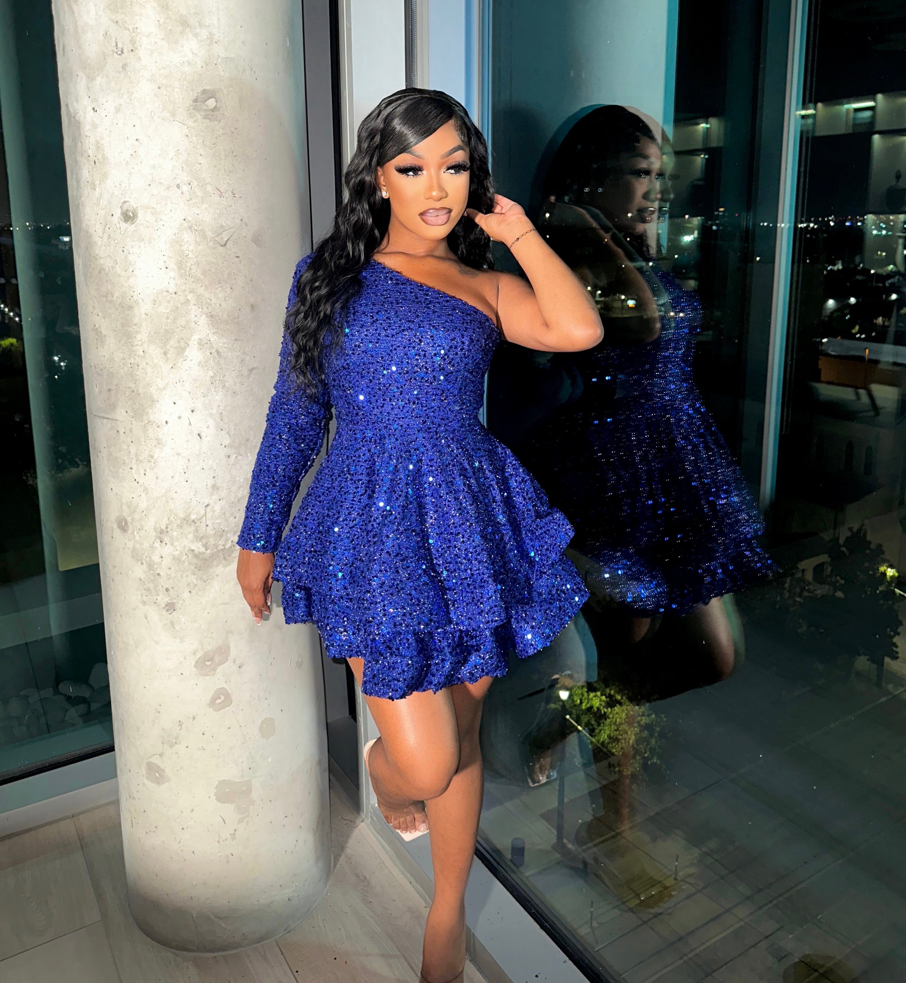 Arabella One Shoulder Sequins Dress