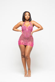 Jewel Halterneck Dress Dark Pink