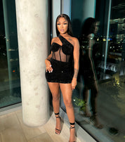 Stardust Black One Shoulder Dress