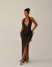 Onyx Black Crystal Maxi Dress