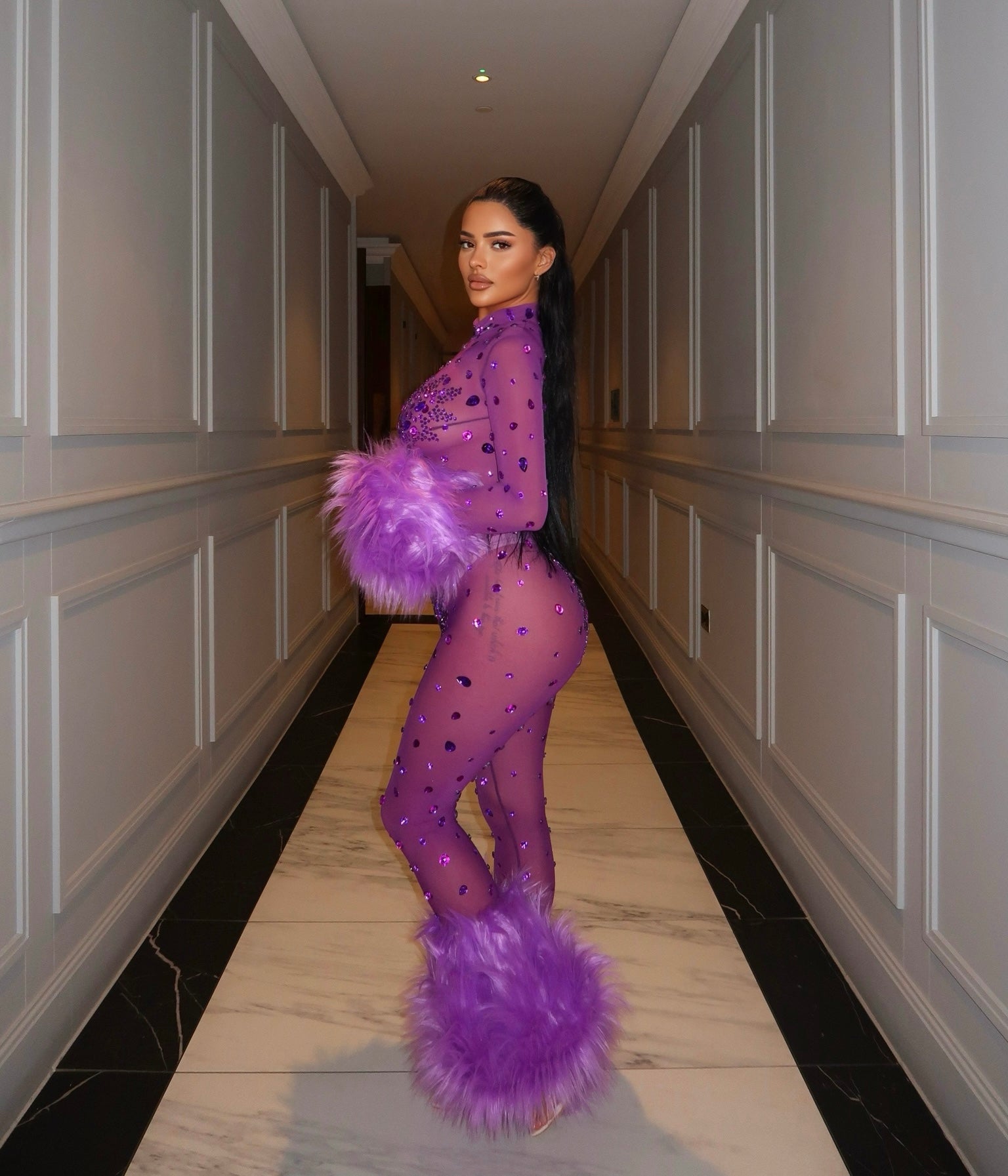Allegra Purple Rhinestone Jumpsuit Limited Edition