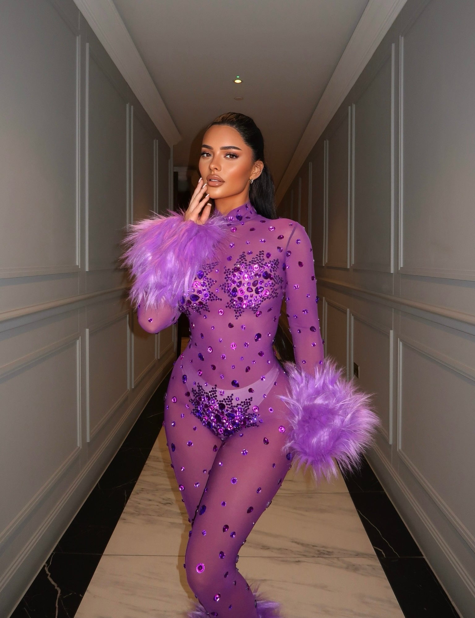 Allegra Purple Rhinestone Jumpsuit Limited Edition