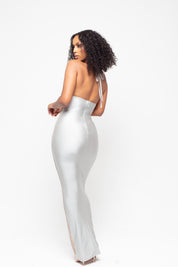 Amoure Silver Diamond Halterneck Maxi Dress (Less Transparent)
