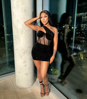Stardust Black One Shoulder Dress