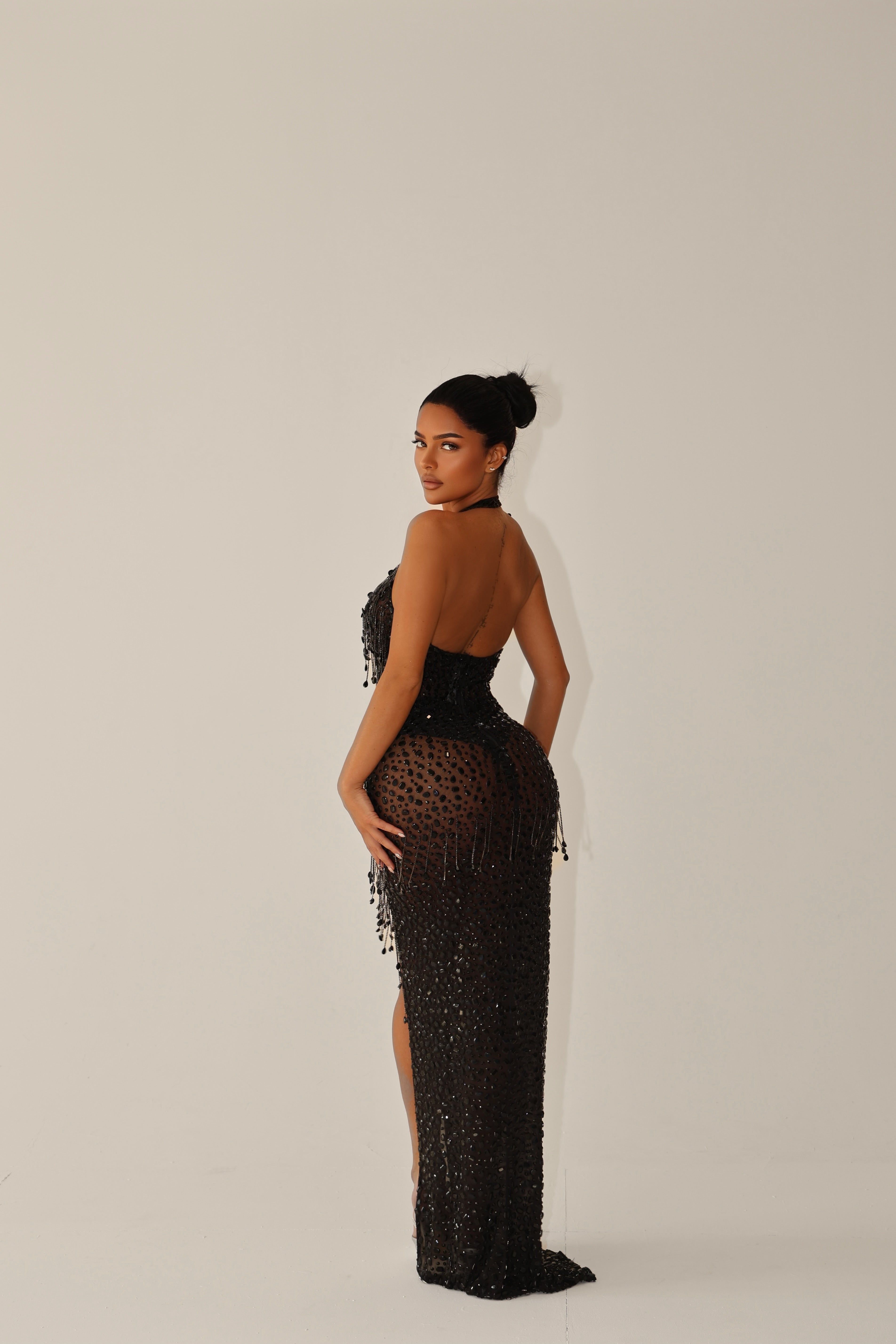 Onyx Black Crystal Maxi Dress