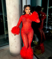 Allegra Red Rhinestone Jumpsuit