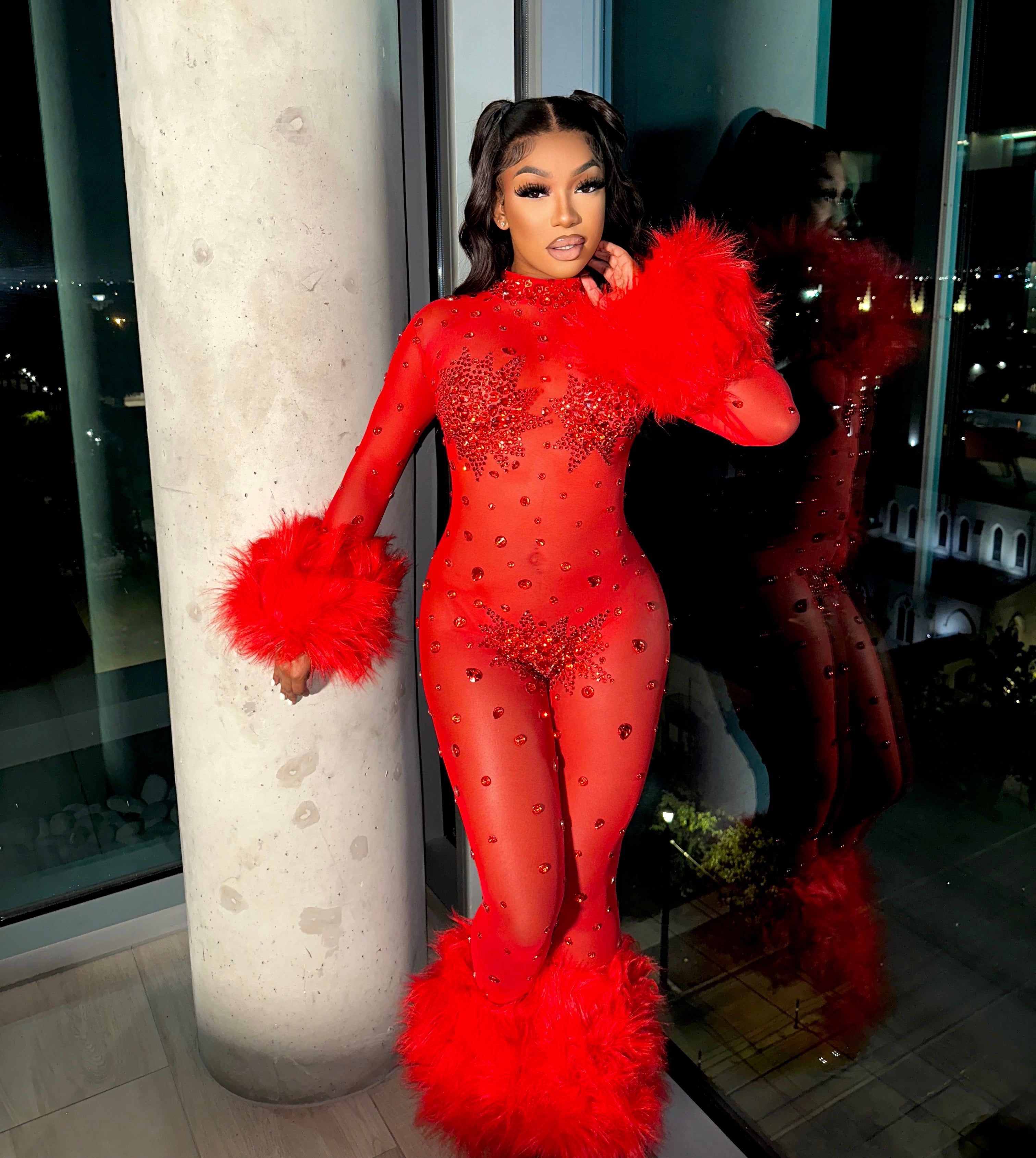 Allegra Red Rhinestone Jumpsuit