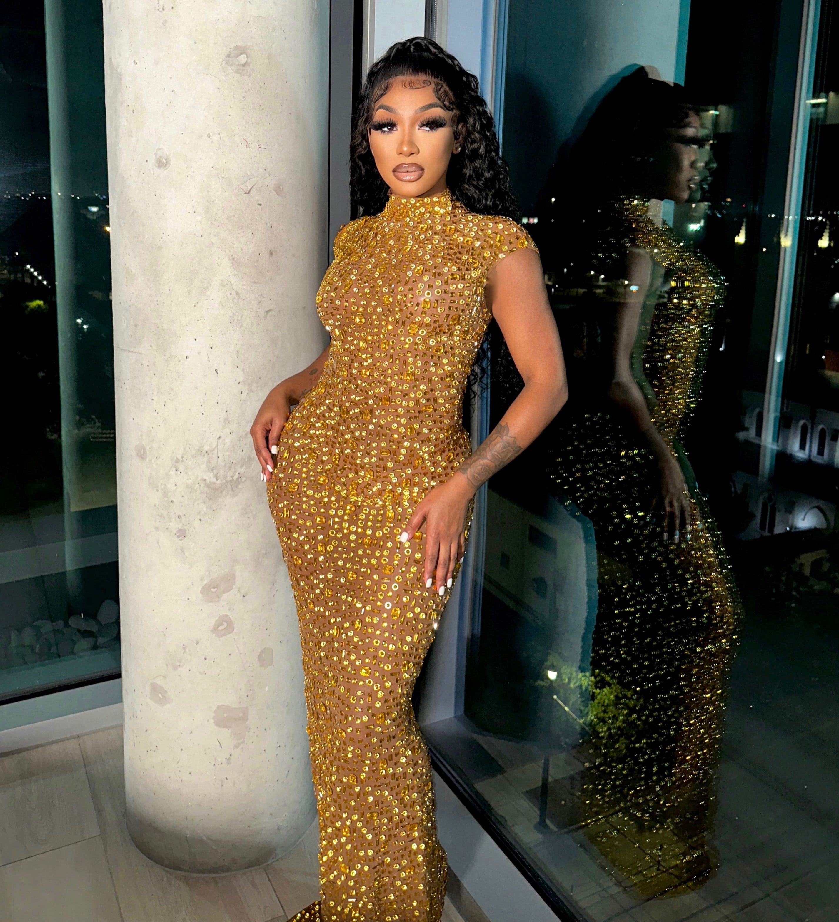 Nessa Gold Maxi Dress