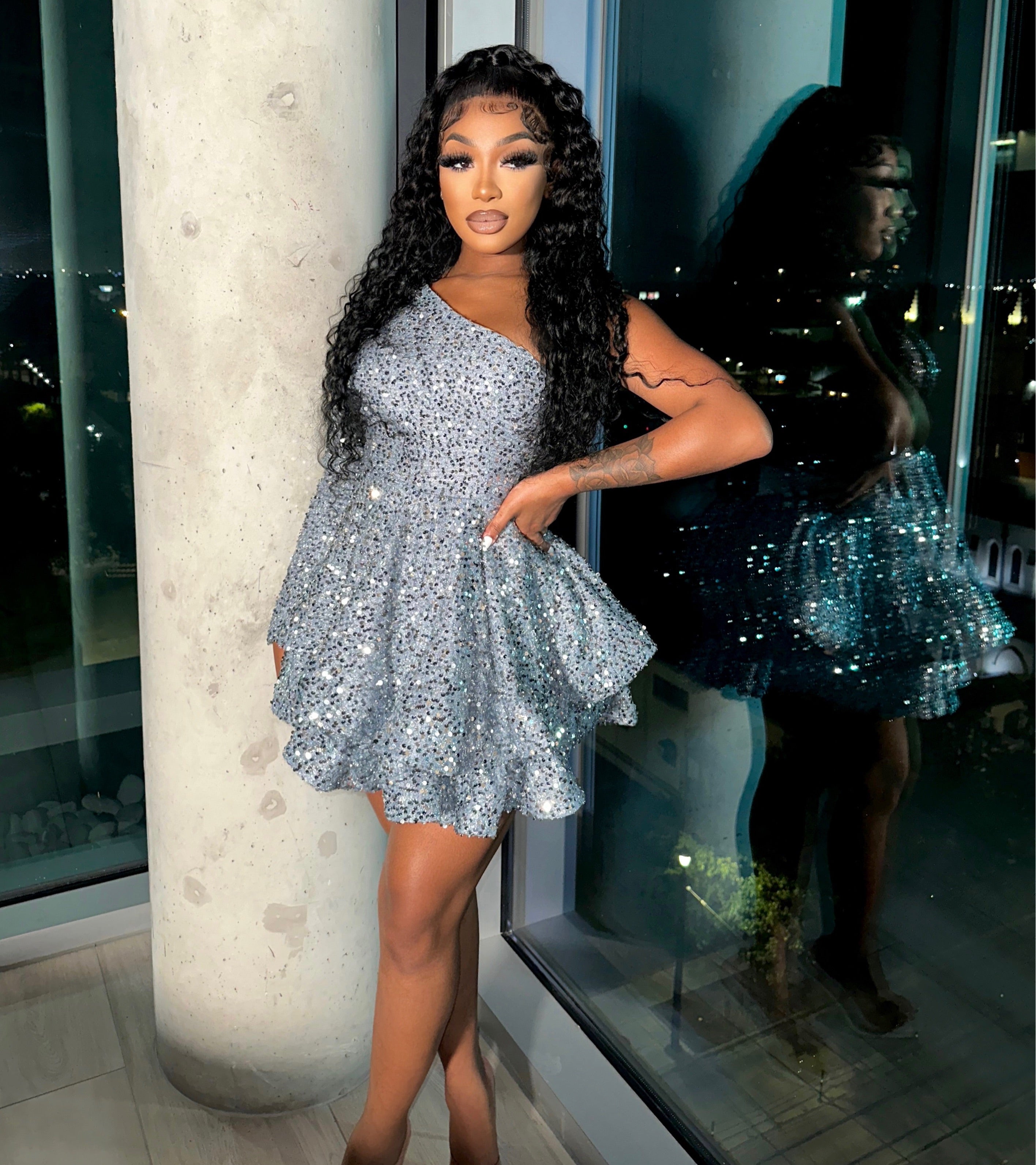 Arabella One Shoulder Sequins Dress