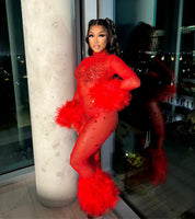 Allegra Red Rhinestone Jumpsuit