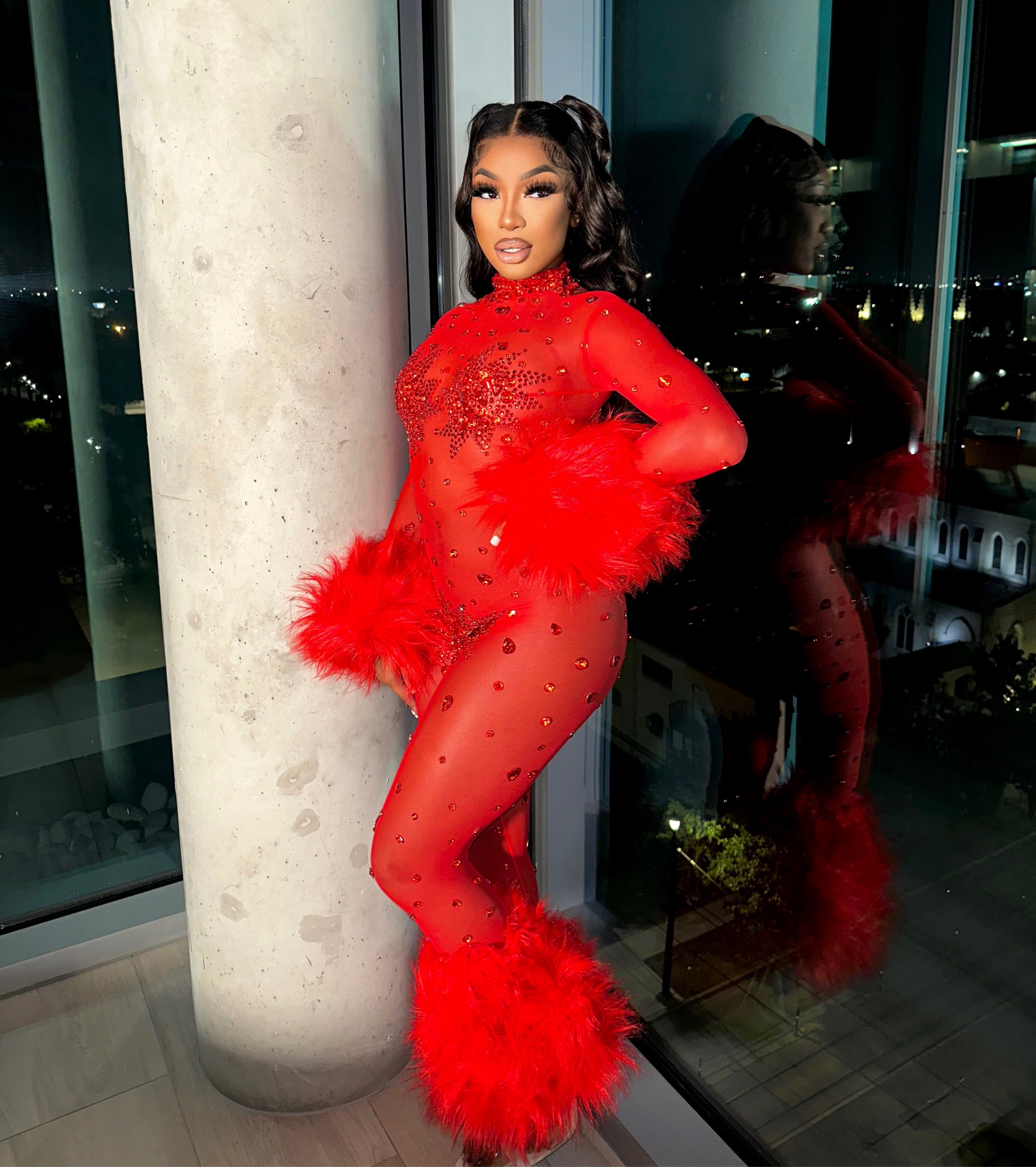 Allegra Red Rhinestone Jumpsuit