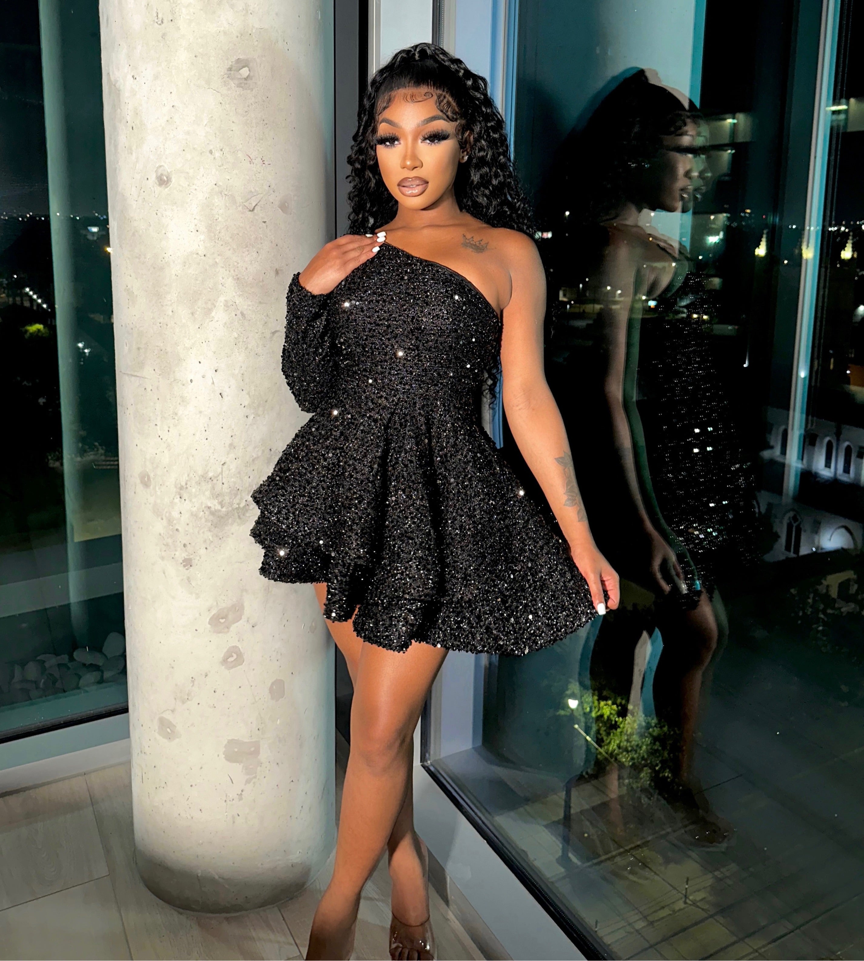Arabella One Shoulder Sequins Dress