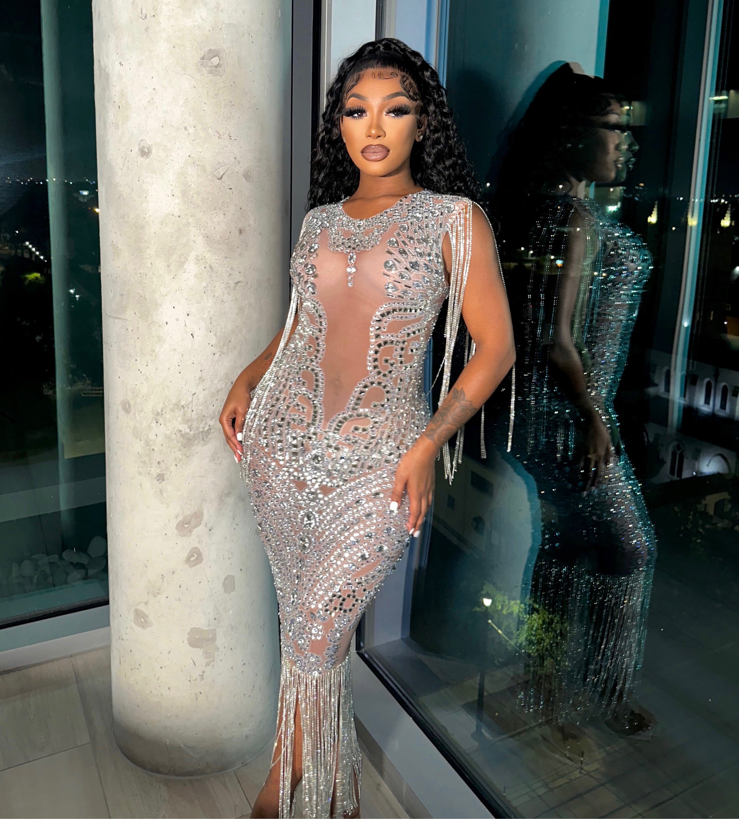 Althea Tassel Rhinestone Maxi Dress