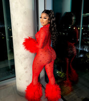 Allegra Red Rhinestone Jumpsuit