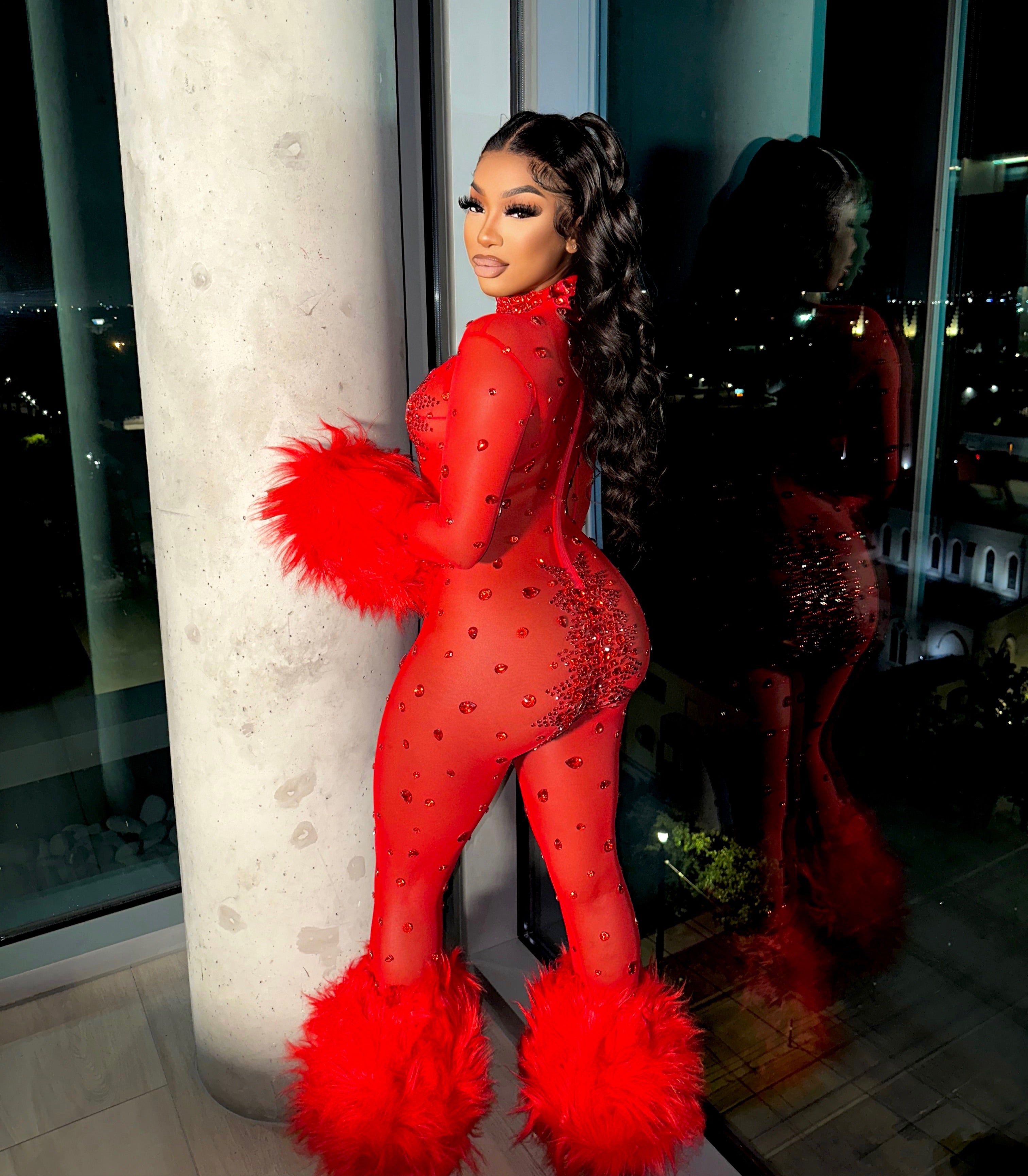 Allegra Red Rhinestone Jumpsuit