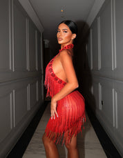 Sora Red Fringe Mini Dress