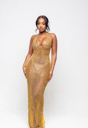 Amoure Gold Diamond Halterneck Maxi Dress Pre-Order