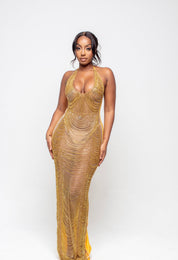 Amoure Gold Diamond Halterneck Maxi Dress (Less Transparent)