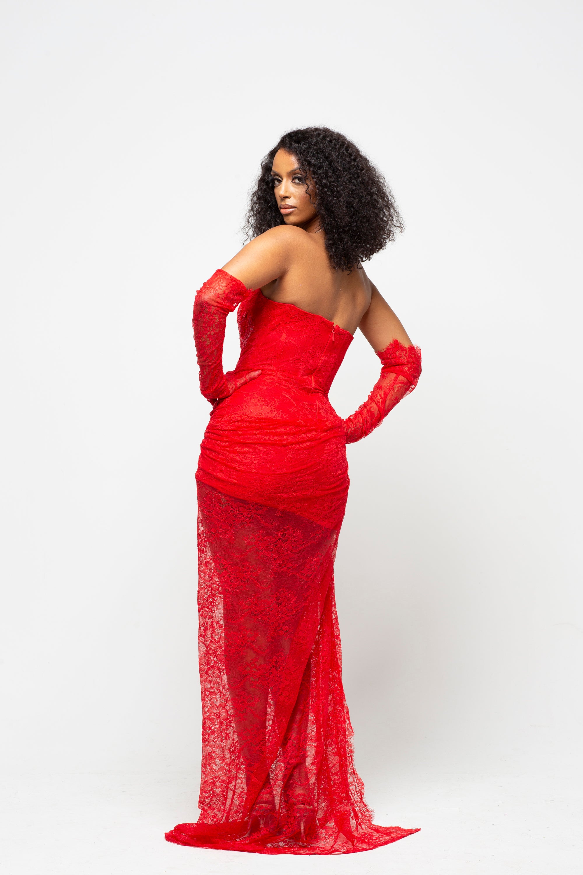 Lucy Red Maxi Dress With Gloves Pre-Order