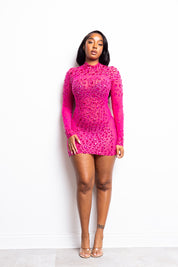 Sol Fuchsia Pink Rhinestone Mini Dress