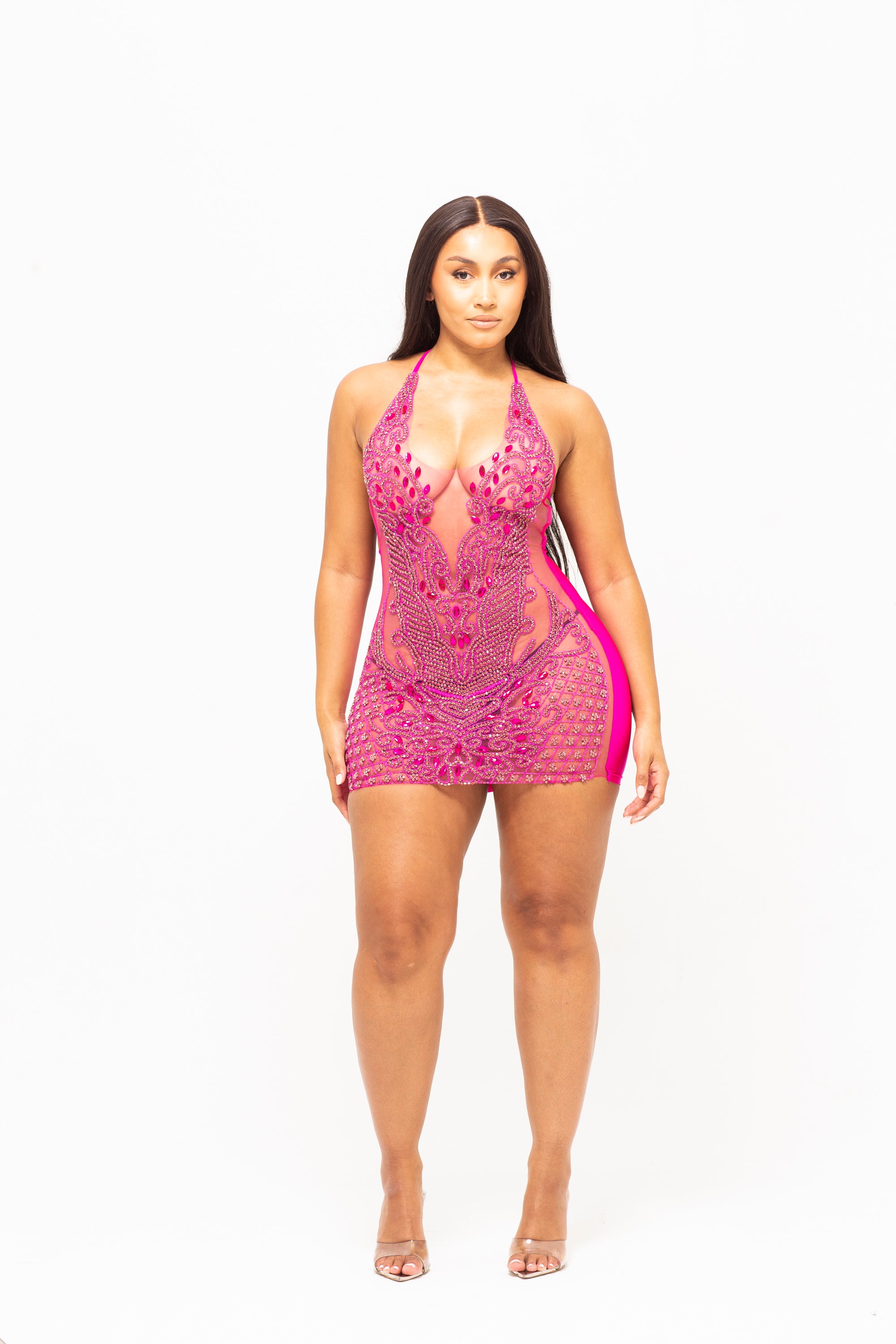 Glitz Mini Dress Fuchsia Pink