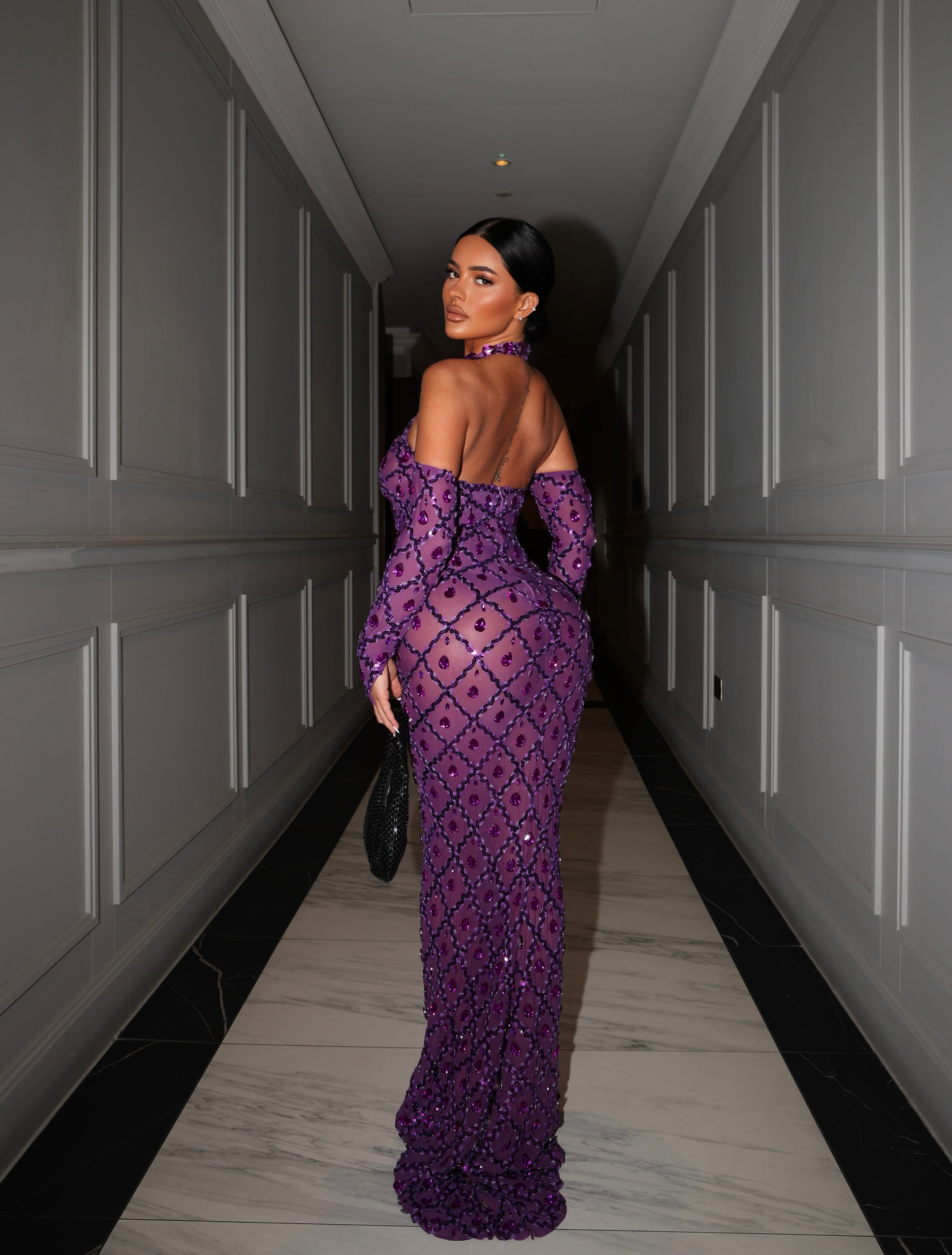 Oceana Purple Crystal Maxi Dress