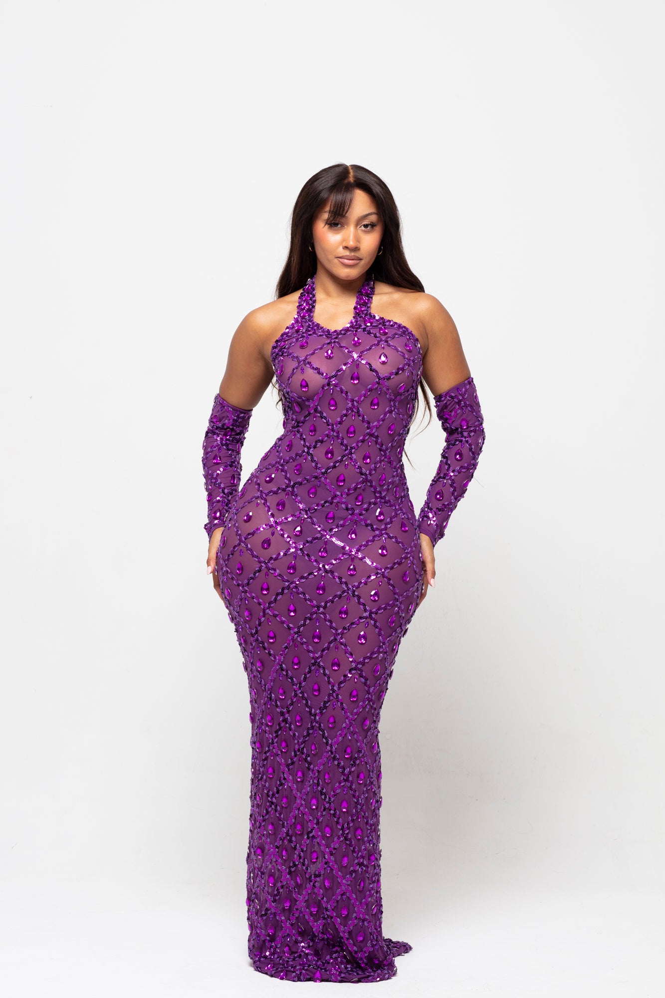 Oceana Purple Crystal Maxi Dress