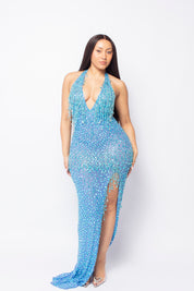 Onyx Blue Crystal Maxi Dress