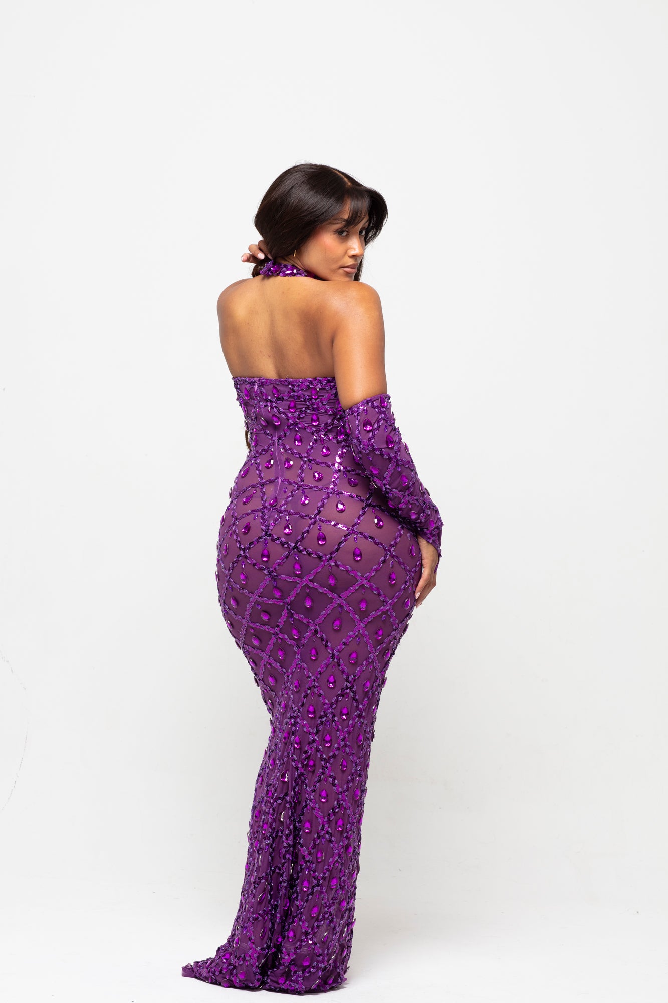 Oceana Purple Crystal Maxi Dress