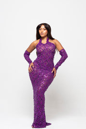 Oceana Purple Crystal Maxi Dress