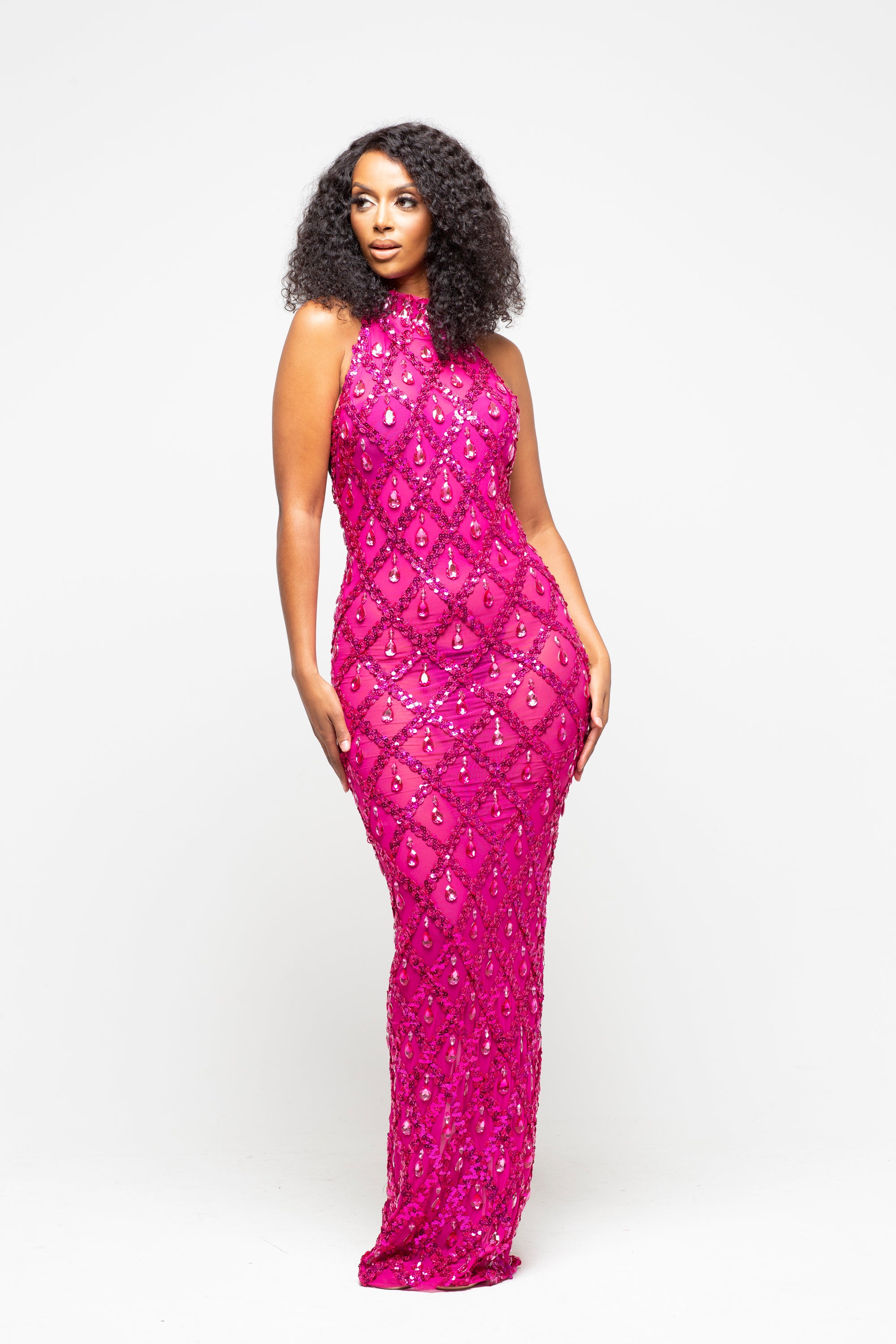 Diamond Maxi Dress Fuchsia Pink