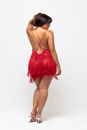 Starlit Red Fringe Mini Dress