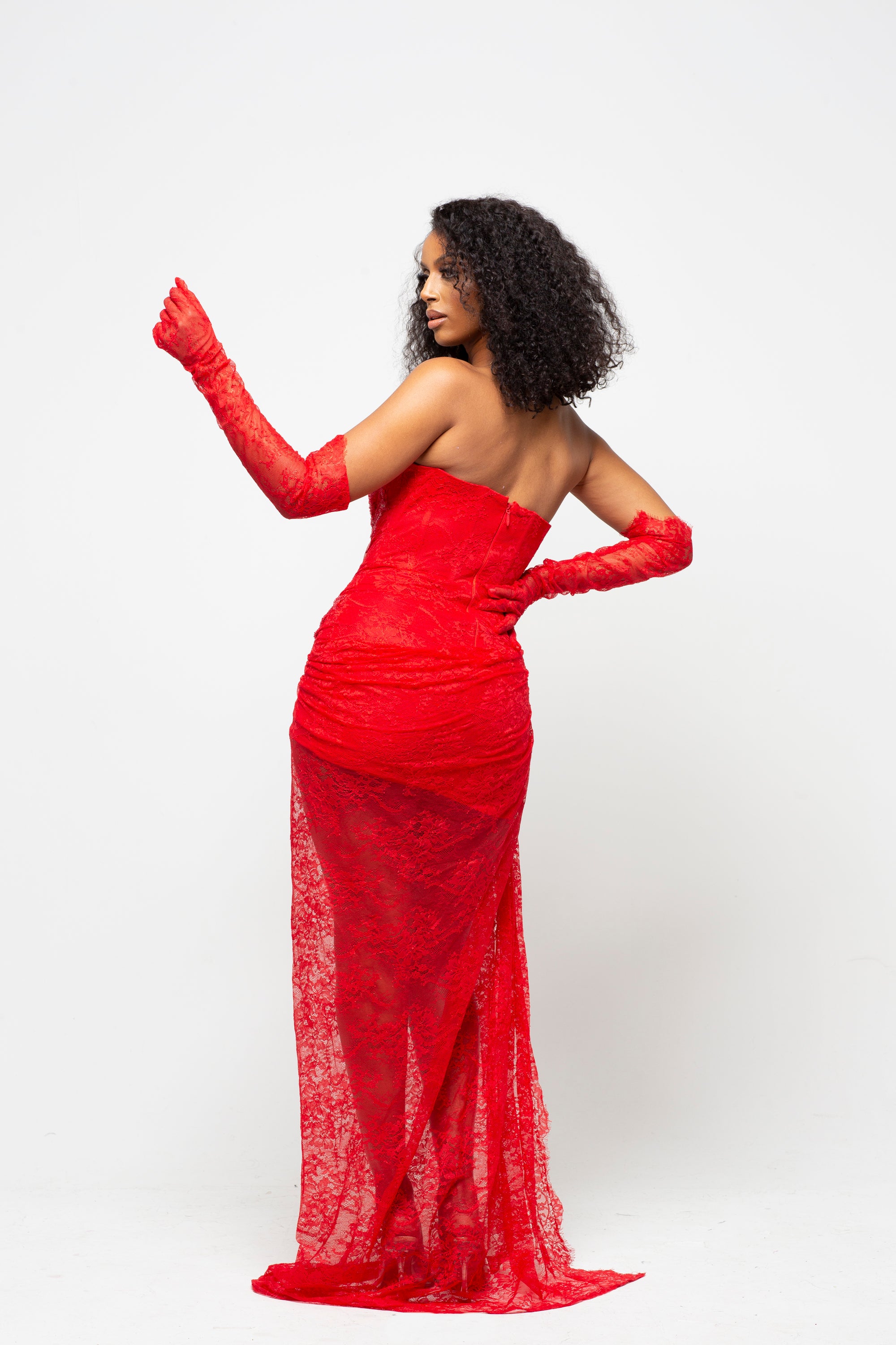 Lucy Red Maxi Dress With Gloves Pre-Order