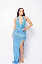 Onyx Blue Crystal Maxi Dress