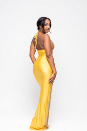 Amoure Gold Diamond Halterneck Maxi Dress (Less Transparent)