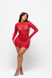 Sol Red Rhinestone Mini Dress