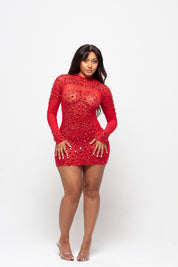 Sol Red Rhinestone Mini Dress