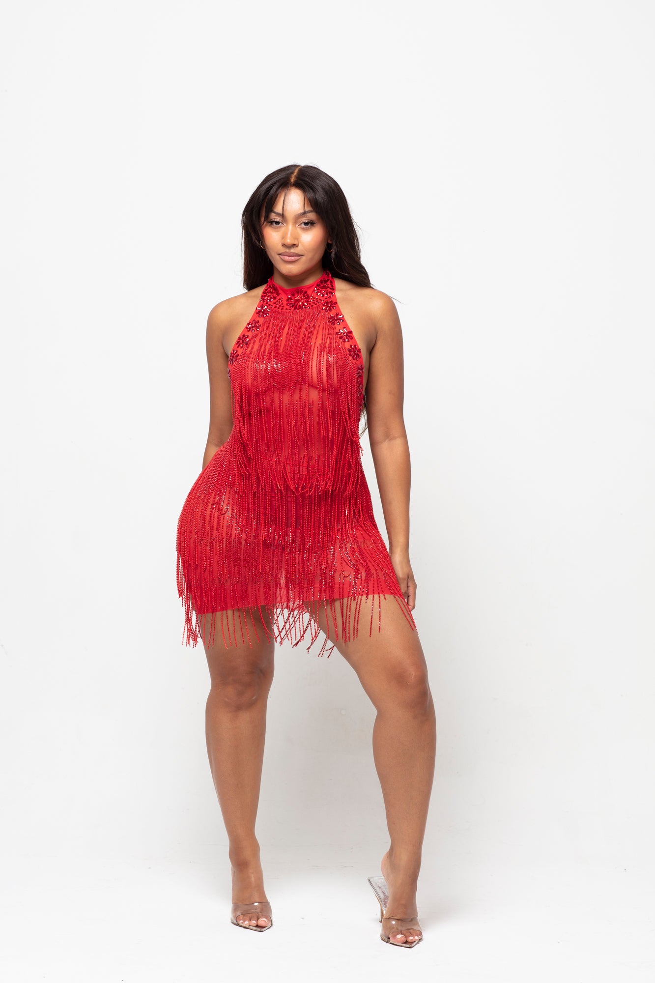 Sora Red Fringe Mini Dress