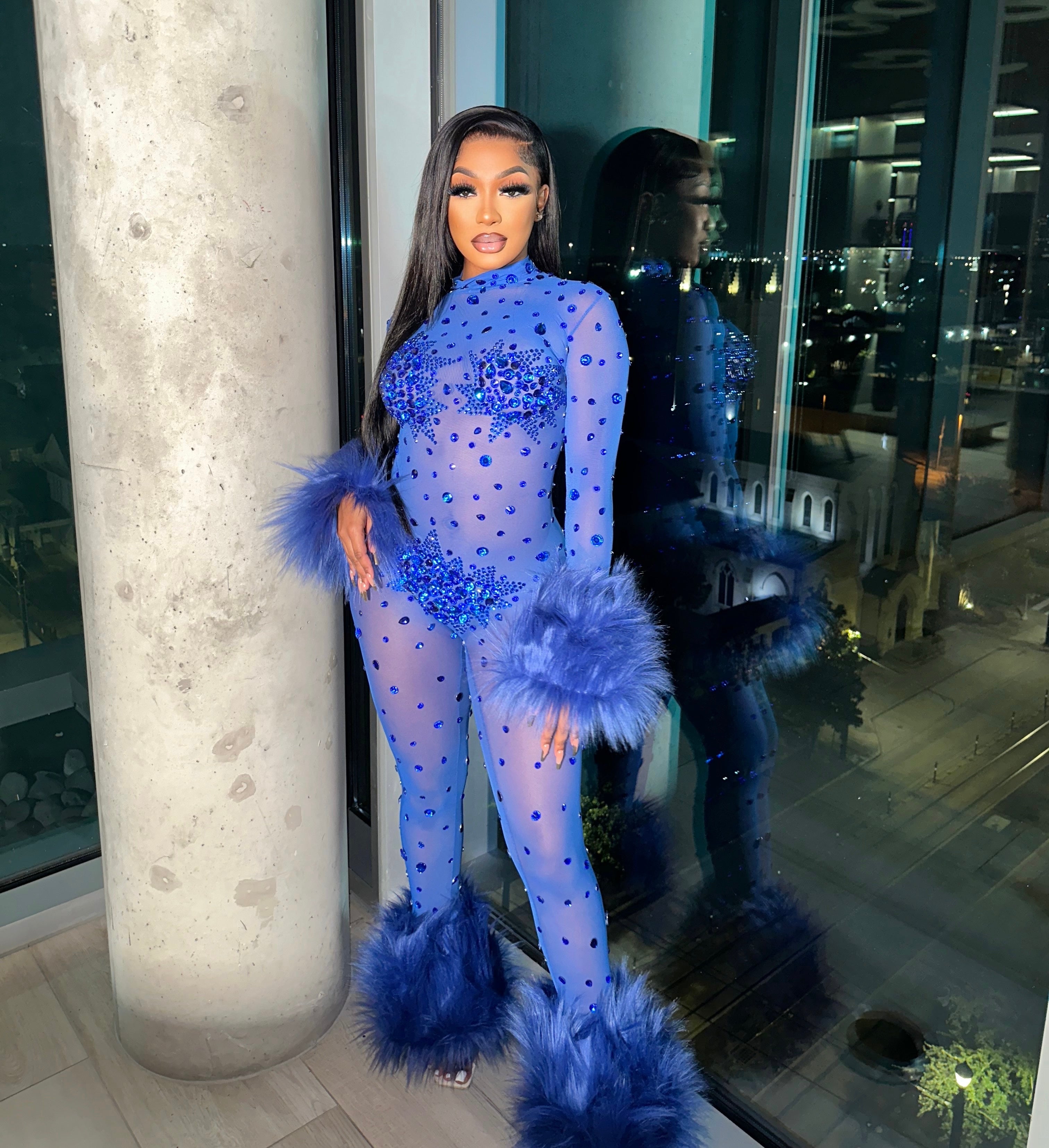 Allegra Blue Rhinestone Jumpsuit