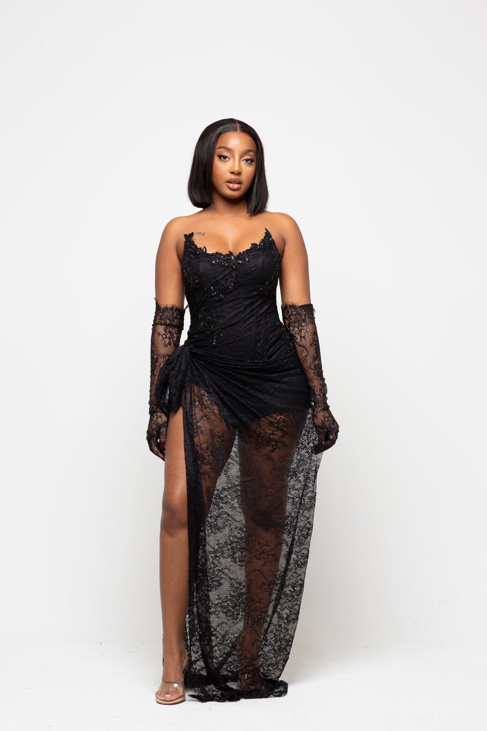 Lucy Black Maxi Dress With Gloves – Denoa Label