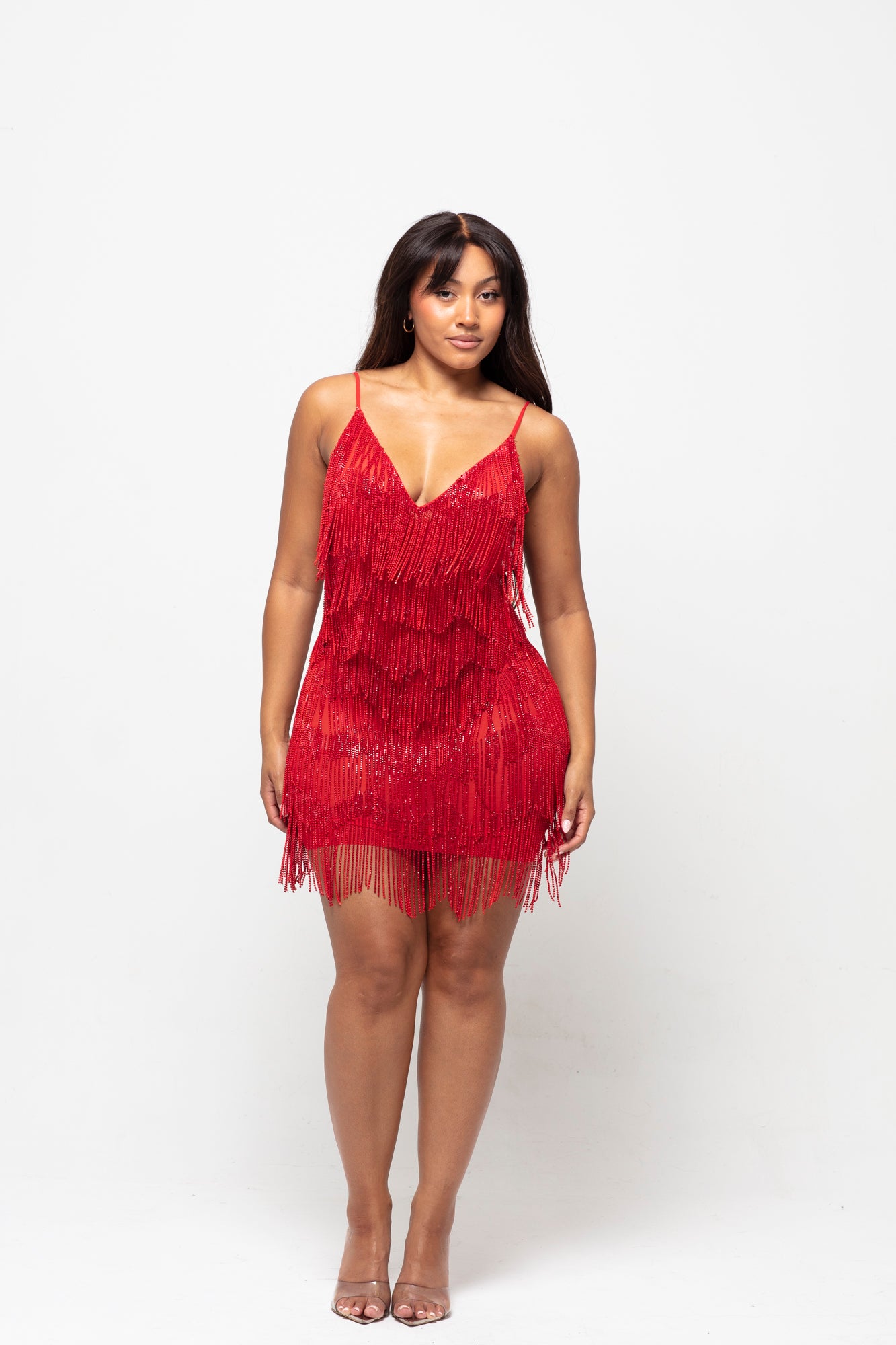Starlit Red Fringe Mini Dress