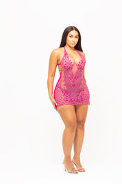 Glitz Mini Dress Fuchsia Pink