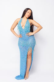 Onyx Blue Crystal Maxi Dress