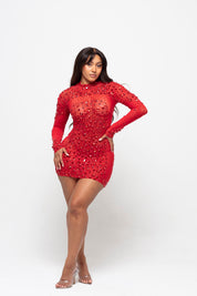 Sol Red Rhinestone Mini Dress