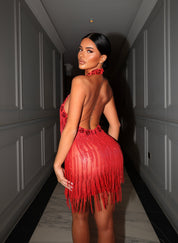 Sora Red Fringe Mini Dress