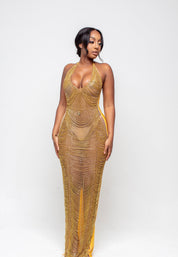 Amoure Gold Diamond Halterneck Maxi Dress (Less Transparent)