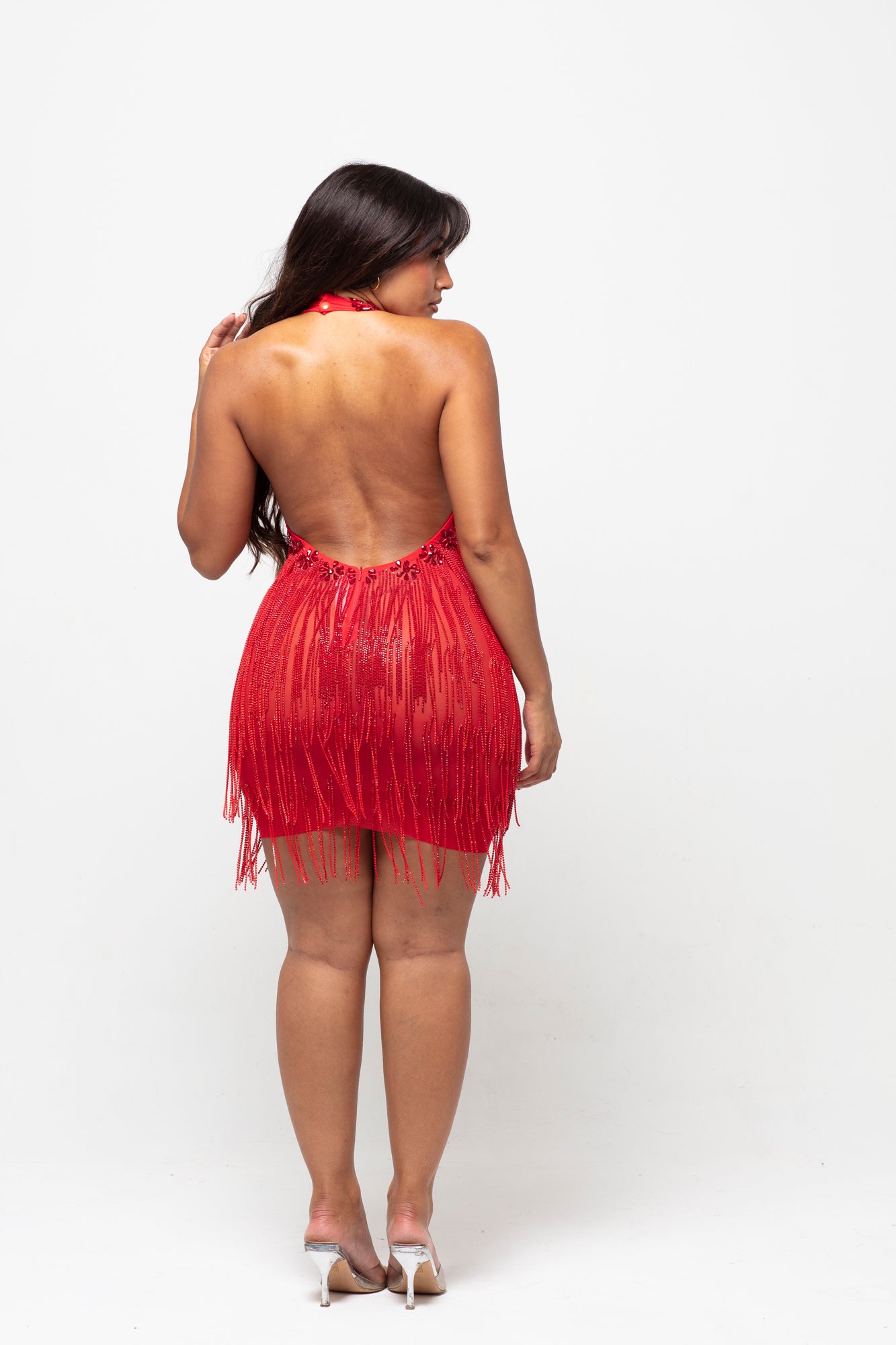 Sora Red Fringe Mini Dress